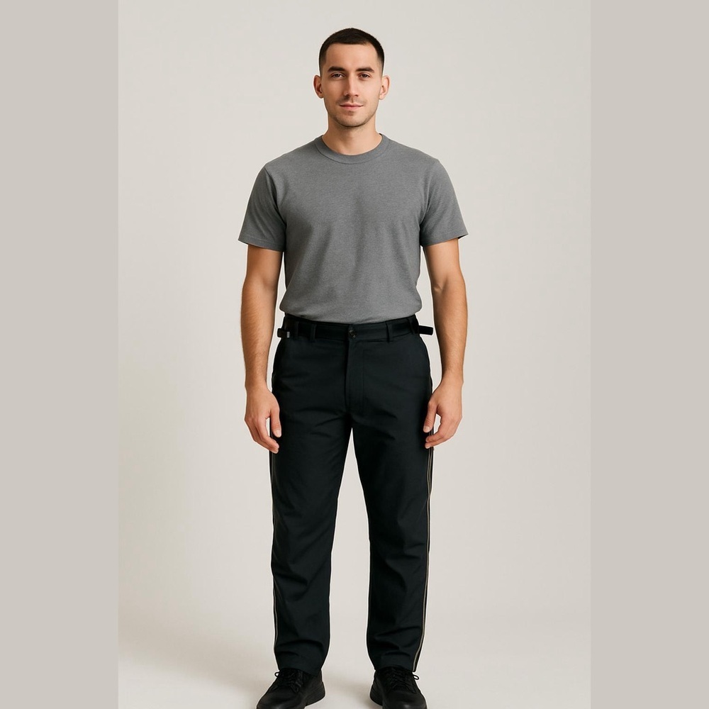Armani Collezioni Black Tech Straight Leg Chino Pants w/ Reflective Piping